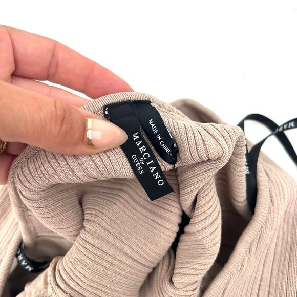 New Marciano By Guess Kathleen Halter Top Ribbed Blouse Taupe Tan XS Extra Small - Picture 3 of 7